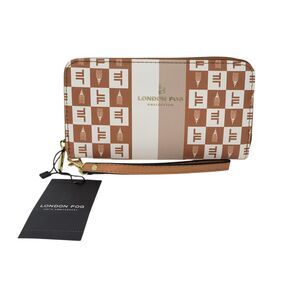 London Fog Collection Adalia Signature Zip Around Wallet Wristlet Camel NWT $48